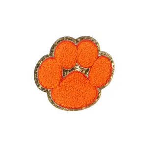 Accesorios de ropa Chenille Iron on Lovely Dog Paws Coser parches con apliques de cuentas de borde dorado