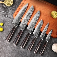 Manche en bois forgé de haute qualité de 6 pièces, ensemble de couteaux de cuisine de chef en acier inoxydable à haute teneur en carbone