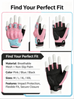 Sarung Tangan Berkuda Premium Warna Pink, Perlindungan Knuckle Keras, Perlindungan UV, Kain Anti-Selip, Setengah Jari, Tali Pengikat yang Dapat Disesuaikan, Untuk Gym dan Aktivitas Luar Ruangan