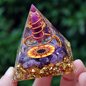 <b>Crystal</b> <b>Chip</b> Pyramid Resin Epoxy Craft Desktop Ornament Amethyst Sunflower Home Decoration Gift Collection - Product Image 2