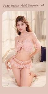 Completo Intimo da <span class=keywords><strong>Donna</strong></span> Stile Cameriera Sweet Pearl con Halter, Volant, Rete e Lacci - Set Tre Pezzi Femminile per il Sonno Estivo - Product Image 2