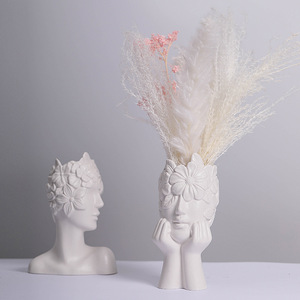 Decorazione per soggiorno in stile nordico forma femminile <span class=keywords><strong>vaso</strong></span> di fiori ornamenti in ceramica artigianato viso umano <span class=keywords><strong>vaso</strong></span> di porcellana - Product Image 3