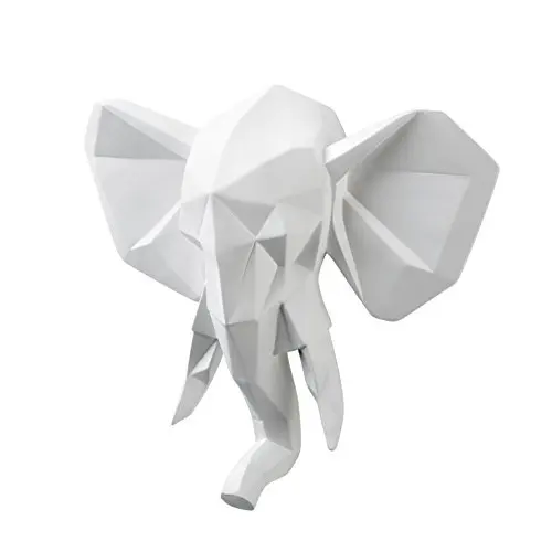 3D White Elephant Head Wall Art Decor Modern Origami Wall Mountable Resin Animal Head