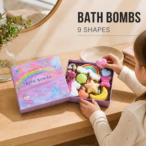 Lot de bombes de bain colorées en gros – Cadeau spa relaxant en forme de cœur, étoile et lune arc-en-ciel pour femmes – Marque privée - Product Image 2