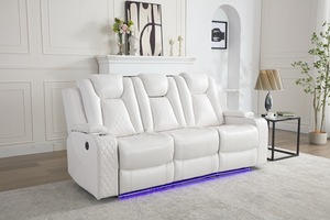 Moderno Conjunto de Sofá Reclinable Eléctrico 3+2 con Iluminación LED, Luces de Lectura, Puertos USB, Portavasos, Mesa Abatible y Tapicería de Cuero Extensible - Product Image 3