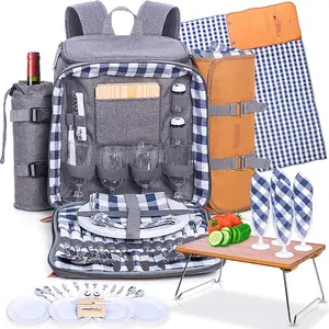 Compartimento enfriador aislado para Picnic, mochila para 4 personas con mesa plegable, bolsa de Picnic impermeable con manta