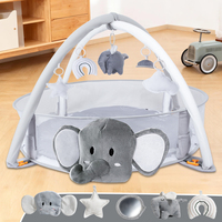 Tapis de jeu musical pour bébé SY en peluche de polyester super doux, motif éléphant, avec 30 balles musicales suspendues et 4 jouets musicaux connectables