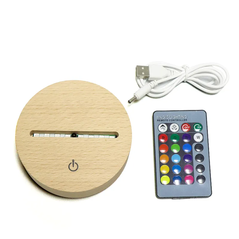 Supporto per lampada in acrilico con supporto per luce notturna a Led con Base in legno RGB a 16 colori all'ingrosso con scatola batteria