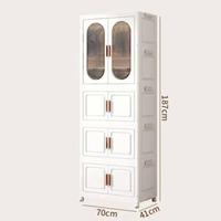 Armoire de rangement suspendue à deux portes ouvertes à 4 niveaux en plastique blanc pour enfants et bébés avec tiroir