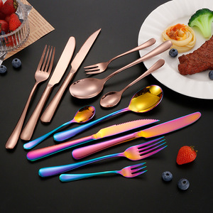 Ensemble de couverts en acier inoxydable, 6 pièces, couteau à steak plaqué titane, fourchette, cuillère, ustensiles à dessert, vaisselle de style occidental - Product Image 3