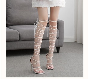 Sandali con tacco a spillo alti fino al ginocchio da donna, sexy, con lacci e cinturini, a punta aperta, per feste ed eventi - Product Image 6