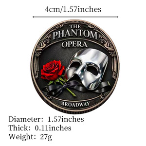 Máscara del Fantasma de la Ópera y Rosa Conmemorativa de la Leyenda de Broadway, Moneda de Metal, Artesaní<span class=keywords><strong>a</strong></span> Decorativa, Regalo Coleccionable para Empresas - Product Image 4