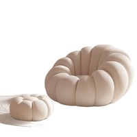 Fauteuil-lit individuel sans accoudoirs bleu, style paresseux, en laine d'agneau, rembourré, couleur crème, design européen, pour petits espaces