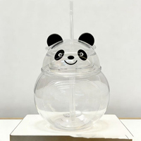 Vaso de Plástico Transparente con Pajita y Tapa Redonda con Diseño de Panda, con Luz