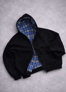 Veste à capuche zippée pour homme en coton 100% brodé, doublée à carreaux, hiver, manches longues, coupe régulière, style streetwear décontracté, écologique, vente en gros - Product Image 5