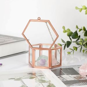 Caja de Joyería Hexagonal de Cristal Dorado Vintage, Organizador de Joyas Geométrico, Estuche de Recuerdos de Latón Hecho a Mano para Propuesta de Matrimonio, Decoración del Hogar - Product Image 6