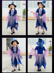 Costume da Strega per Bambina Halloween Abiti per Cosplay Personaggi TV e Film <span class=keywords><strong>Abbigliamento</strong></span> da Strega con Cappello Borsa per Caramelle Bacchetta Magica - Product Image 3