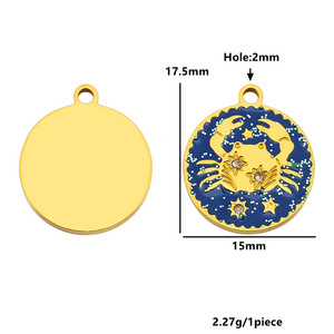 HB0862 12 Dijes Redondos de Acero Inoxidable con Signos <span class=keywords><strong>del</strong></span> Zodíaco, Cielo Estrellado Azul, Esmalte y Circonitas Incrustadas para Joyería DIY - Product Image 4