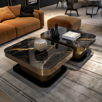 Table console de salon personnalisée de luxe, unique, marron doré, avec plateau en marbre