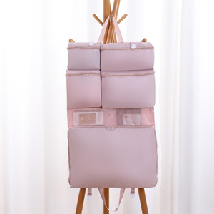 Multi Layer Travel Storage Bag 6 Compartment Large Capacity Clothing Organizer Hook Type Foldable Waterproof Pink - Product Image 1