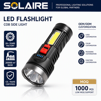 Lampe torche LED OEM avec lumière latérale COB, rechargeable par USB, faisceau puissant 300M, torche ABS pour secours d'urgence, camping en plein air, logo personnalisé
