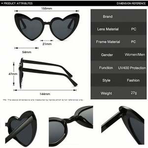 Gafas de Sol de Moda 2022 con Marco Grande Estilo Ojo de Gato, Color Caramelo, Forma de Corazón para Mujer - Product Image 5