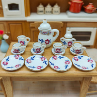 Set Teh Mini Keramik Skala 1/12 Model Miniatur Rumah Boneka untuk Dekorasi