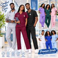 Tenues médicales unisexes : Ensemble Blouse Col V 3 Poches et Pantalon 6 Poches, 65% Polyester 35% Coton, Anti-humidité