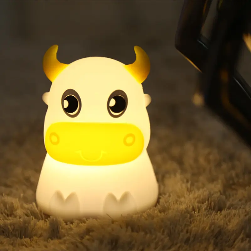 Usb Rechargeable Pat Touch Sensor Colorful Dull Cow Silicone 7 Colors Led Night Light Cattle Bull Table Lamp For Bedroom Bedside