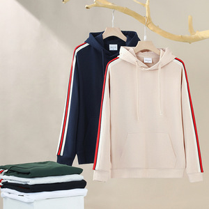 Hooded Sweatshirt Cotton Polyester Blend Long Sleeve With Side Stripes For Leisure Wear - Product Image 1