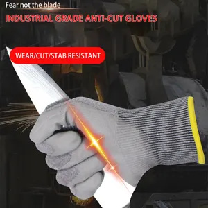 Source Factory Industrial Grade 5 Cut Resistant Gloves HPPE Glass Cutting Wear Resistant PU Protective Work Gloves