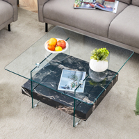 Table basse moderne multifonctionnelle à double plateau Aibike, en verre trempé et structure métallique, avec tiroirs pour le rangement dans le salon