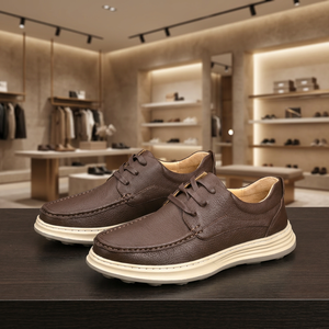 Chaussures robustes en cuir véritable pour hommes, à lacets, bout rond, semelle EVA, doublure en cuir véritable, toutes saisons, usage décontracté - Product Image 3