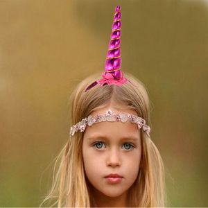 Suministros de fiesta de unicornio para niños, <span class=keywords><strong>diadema</strong></span> de cuerno de unicornio, flor elástica para bebé, regalo de Cosplay, barato - Product Image 2