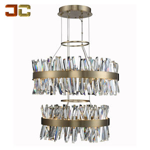 In acciaio inox spazzolato oro lampadario doppio strato pendente moderna di illuminazione <span class=keywords><strong>a</strong></span> <span class=keywords><strong>sospensione</strong></span> <span class=keywords><strong>per</strong></span> soffitto alto grande camera - Product Image 1