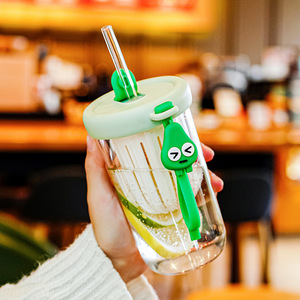 Giảm Giá Hấp Dẫn Cốc Uống Nước Trái Cây Trong Suốt Chống Rò Rỉ Dễ Thương 500Ml Chai Nước Trẻ Em Đi Học Không Chứa Bpa Có Thể Tái Sử Dụng Kèm Ống Hút Thủy Tinh - Product Image 1