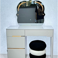 Coiffeuse blanche moderne avec miroir LED artistique et tiroirs de rangement, ensemble de coiffeuse avec tabouret pour chambre à coucher, vente en gros