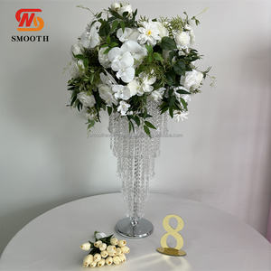 Support de fleurs en or et argent, perles suspendues, centre de table pour décoration de mariage, directement de l'usine SMOOTH - Product Image 1