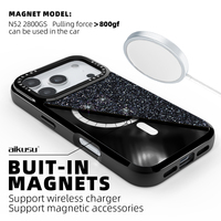 Aikusu Brand Black Rhinestone Fabric Luxury Diamond Stone Glitter Phone Case pour iPhone 17 16 15 14 13 Air Plus Pro Max