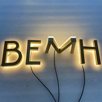 Letrero Personalizado para Exteriores de Acero Inoxidable Dorado con Retroiluminación, Letrero Metálico con Nombre de Tienda en 3D, Letrero con Logotipo Iluminado por LED para Publicidad