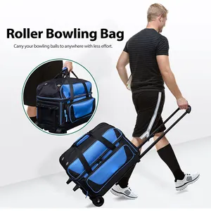 Sac polochon personnalisé durable grande capacité pour boule de bowling Sac de bowling à roulettes 2 balles avec roue Compartiment à chaussures séparé