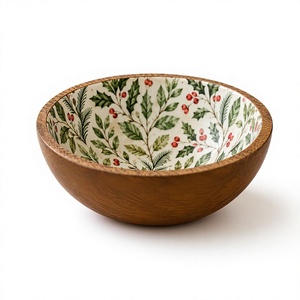 Tazón de Servir de Madera de Mango Premium con Diseño Impreso, Tazón de Ensalada de Madera Hecho a Mano, Tazón Decorativo Apto para Alimentos para Aperitivos, Frutos Secos y Frutas - Product Image 1