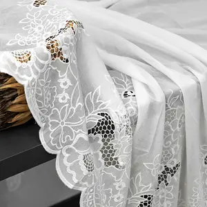 Falda de algodón para mujer, falda con bocina, flor simétrica bordada, flor láser, seda de leche hueca, tela de encaje bordado