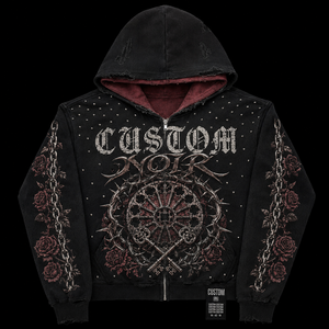 Sudadera con capucha para hombre al por mayor, de 450 g/m², con cremallera, efecto lavado, aplique de letras de pedrería, desgastada, estilo cropped y boxy, streetwear, con logo personalizado - Product Image 1