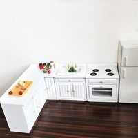 1:12 Kit Furnitur Dapur Rumah Boneka yang Dapat Dikombinasikan Secara Bebas Furnitur Miniatur Rumah Boneka Set Lemari Dapur Kayu Hadiah Anak-anak