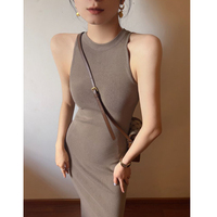 Nouvelle Robe Longue Décontractée d'Été Unie Sexy Sans Manches à Bretelles pour Femme
