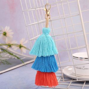Handmade Bohemian Tassel Keychain Bag <b>Key</b> <b>Chain</b> Charm Handbags Pendant Boho Three Layered Tiered Tassels Keychains Purse Charms - Product Image 6
