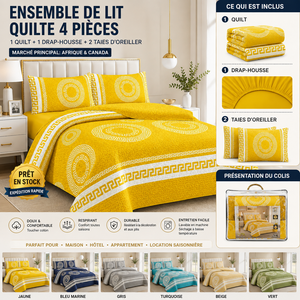 Ensemble de literie King Size 4 pièces, couvre-lit matelassé avec drap-housse et 2 taies d'oreiller, stock disponible - Product Image 1