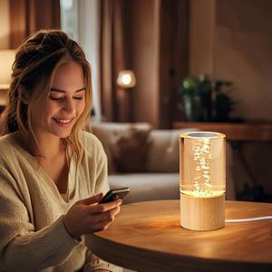 Lampe de nuit à bulles LED, lampe de nuit en cristal acrylique avec base en bois, luminosité réglable, lampe de table pour salle de lecture et chambre à coucher - Product Image 6