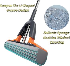 Double Row Roller Detachable Sponge <b>Mop</b>, Including 2 Reusable Sponge Heads, Suitable for Kitchen and Bathroom Tiles - Product Image 3